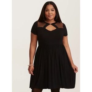 Torrid Women's Plus Size 4 4X Black Dot Mesh Inset Skater Dress